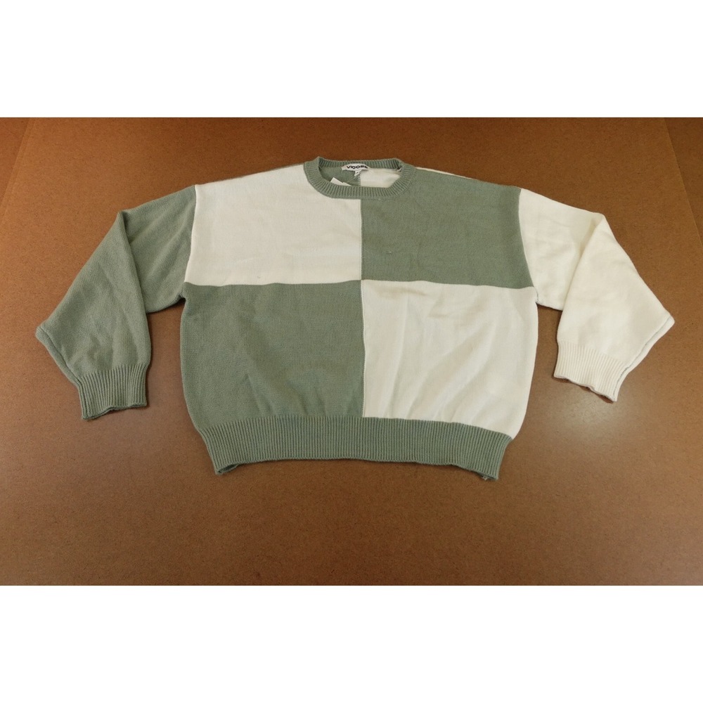 Vigoss Womens Size Medium Green White Colorblock Crew Neck Pullover Sweater NWT